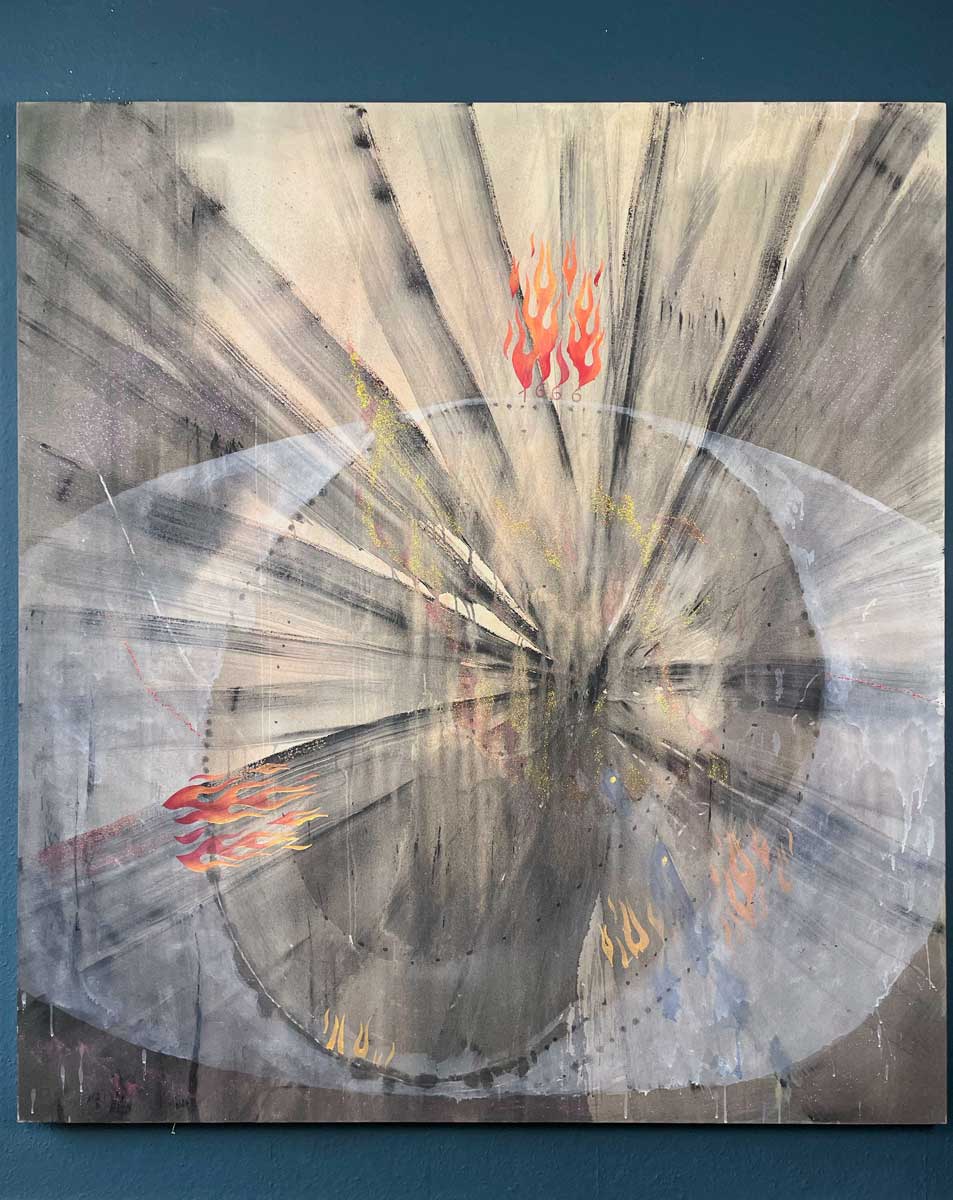 Paula Baader: Fire of London, 170 x 150 cm Mixed Media on Canvas 2015 - 2023 Masterclasses SFK © Paula Baader
