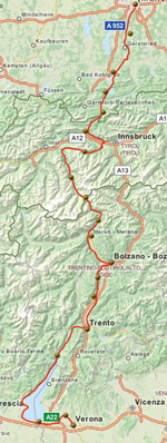 Alpenroute 1 München-Venedig zum vergrößern bitte anklicken